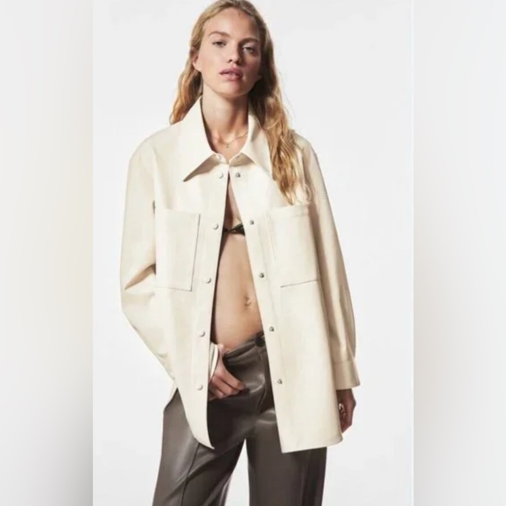Zara Women's Faux Leather Button Down Shirt